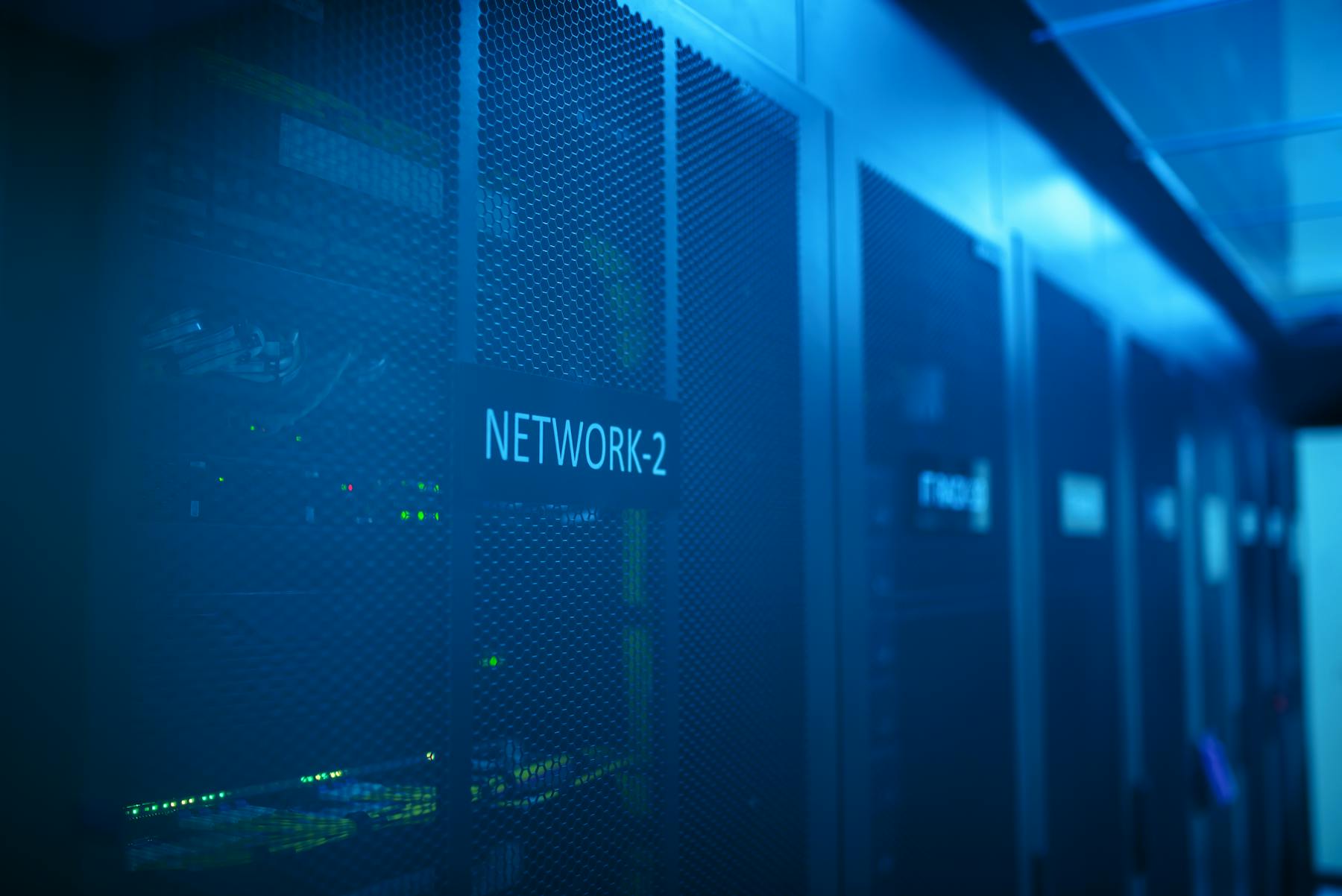 A rack of network equipment